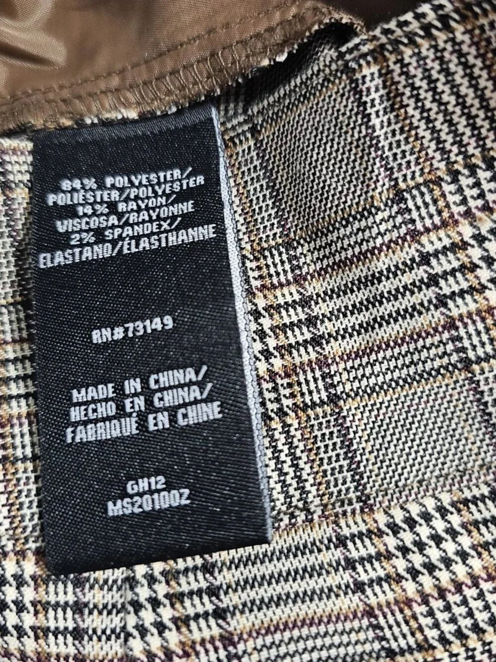 one 5 one Plaid Pencil Skirt Small Brown Glen Check High Rise Preppy